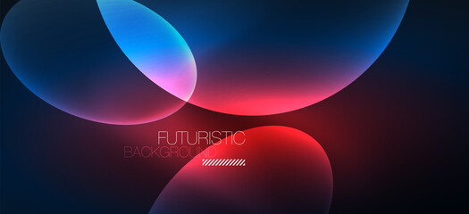 Neon ellipses abstract backgrounds. Shiny bright round shapes glowing in the dark. Vector futuristic illustrations for covers, banners, flyers and posters and other