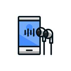 A smartphone icon that has a headset icon