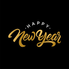 Happy New Year script text hand lettering. Design template Celebration typography poster, banner or greeting card for Merry Christmas and happy new year. Vector Illustration
