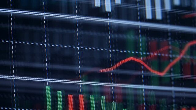 Online exchange trading. Forex currency trading. On a black background, the indicators change at an accelerated rate, they help the trader to make right trades. Confrontation between bulls and bears