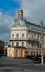 Old highly decorated building of Chernivtsi city center in Ukraine known as house-ship.