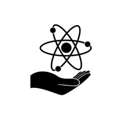 Atom on hand icon isolated on white background