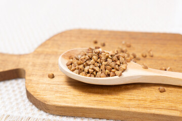 Buckwheat grain dry buckwheat Close-up. Healthy food.