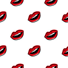 cute Lips pattern. Vector seamless pattern with woman's red kissing