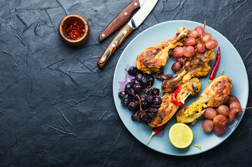 Barbecued chicken drumsticks