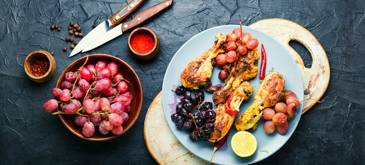 Barbecued chicken drumsticks