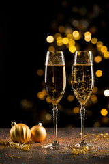 New Year eve, two glass of champagne