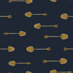 Seamless texture of spoons stamp style illustrations. Hand drawn sketch colorful painting on simple background. concept illustration of Set  lifestyle commodity.