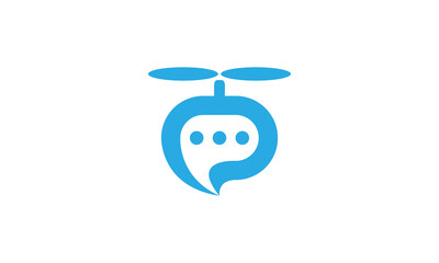 Creative Vector Illustration Logo Design. Combination Drone Camera and Bubble Chat Concept.