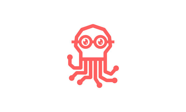 Creative Vector Illustration Logo Design. Octopus Robotic Technology Digital Concept.