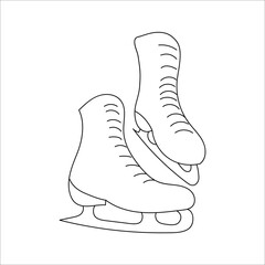Winter Cozy mood concept. line art pair of skates. For your creative design. Ice skating symbol of winter. Outline abstraction. Modern Hand drawn vector illustration isolated on white background