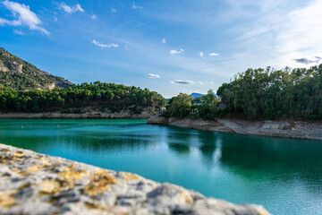 Fototapeta na wymiar Turquoise water reservoir