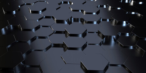 Black mirrored hexagons as background and texture. Dark background for wallpaper smartphone