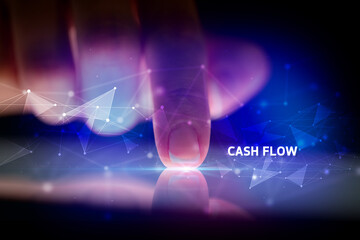 Finger touching tablet with CASH FLOW inscription, business concept