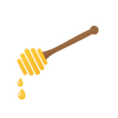 Honey dripping from a wooden dipper icon sign on white background vector illustration.