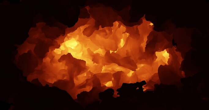 Abstract Fire And Flame Animation. Shape Turning. Perfect Loop. Smooth 4K Background Animation.