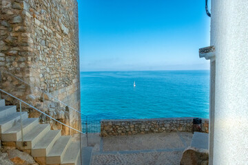 
corners of the Peñíscola castle in summer