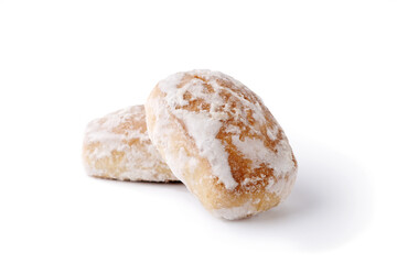 Traditional round gingerbread isolated on white. Closeup 