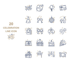set of celebration icons, party, anniversary, congratulations, happy new year, birthday