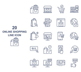 set of online shopping thin line icons, online store