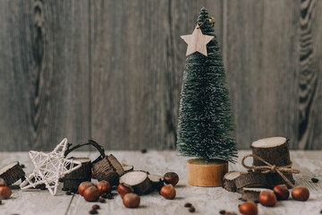 holiday decor on the table with Christmas