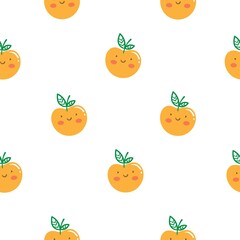 Seamless pattern with cute cartoon apples on  white background. Funny anthropomorphic fruits. Fruit vector print.