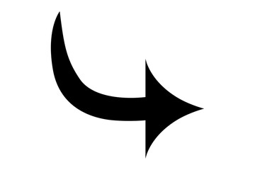 A flat black arrow icon. Direction sign, navigation button. Good for projects.	