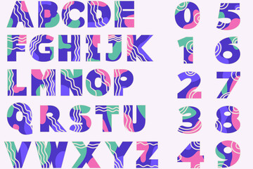 vector alphabet and numbers in retro style. bright style of letters and numbers for original design