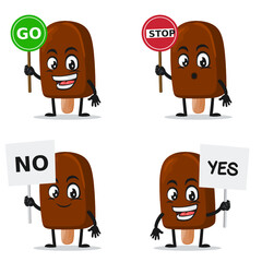 vector illustration of chocolate ice cream on stick mascot or character