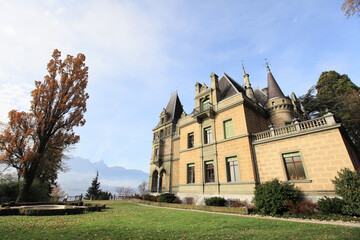 historic Hunegg castle and garden of Thun, Switzerland 