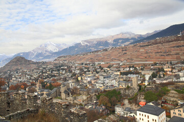 Fototapeta na wymiar Cityscape of Sion viewed from Valere Basilica , Switzerland 