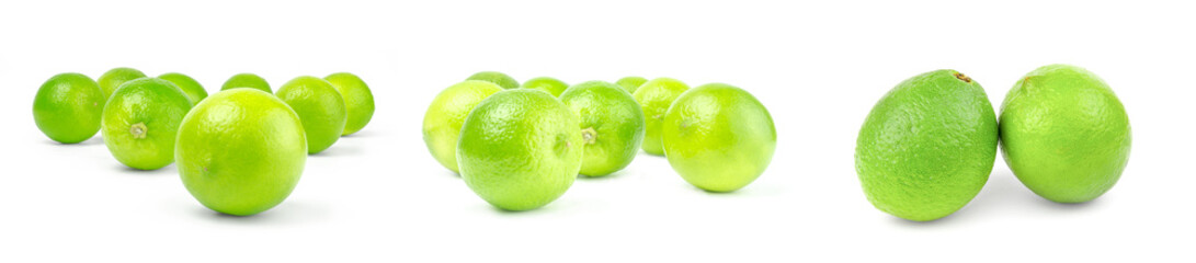 Collage of limes on a white background cutout
