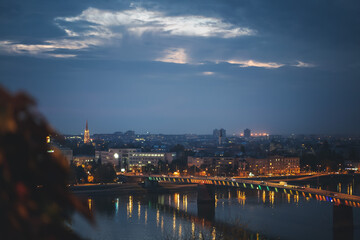 Obraz premium Beautiful city night landscape, view of the Danube city of Novi Sad