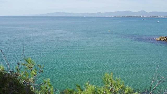Panoramic view of blue mediterranean sea in Salou, Costa dorada, Tarragona province in Spain