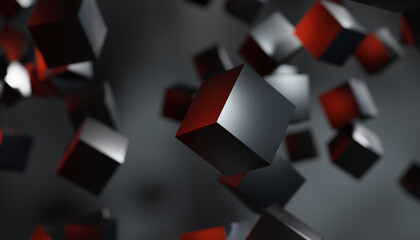 Abstract metal cubic particles background. 3d rendering - illustration.