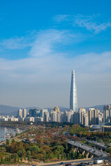 Autumn scenery of the Han River in Seoul, South Korea in 2020.