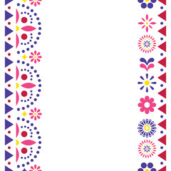 Mexican happy vector greeting card or invitation design, vibrant pattern with flowers and geometric shapes
