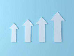 Rising white 3d arrows graph on blue background