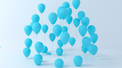 Abstract blue balloons, celebration concept 3d background