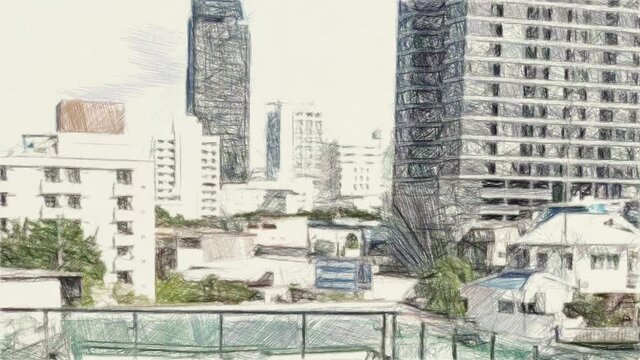 drawing color of bangkok city at Thailand