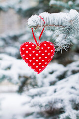 red heart on a tree in the snow