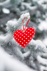 red heart on a tree in the snow