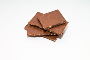 chocolate with nuts on a white background