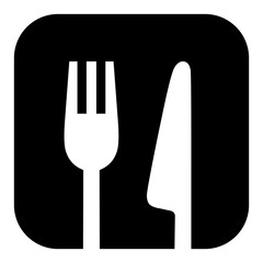 Knife and fork square simple black and white meal icon