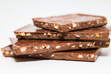 chocolate with nuts on a white background