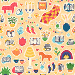 hand drawn cozy pattern with lovely things