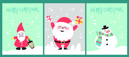 New Year & Christmas icons and Greeting card. Vector illustration. Cute set
