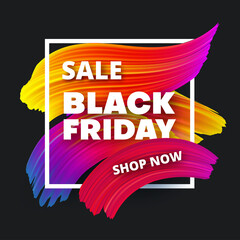 Bright brush strokes. Background, black friday, discounts and sales. Dark background, realistic vector design