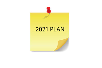 2021 plan word written on yellow sticky notes