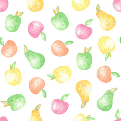 Watercolor Colorful summer seamless pattern with summer fruits. Summertime tropical travel illustration.